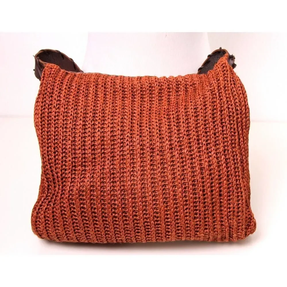 PRESTON YORK ITALY WOVEN KNITTED CORD BROWN GENUINE LEATHER SHOULDER BAG HANDBAG